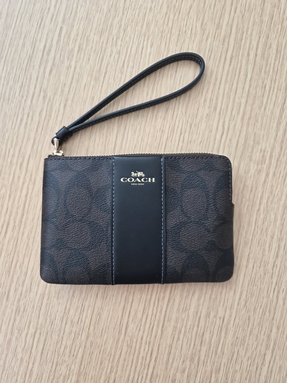Coach Brown and Black Signature Wristlet